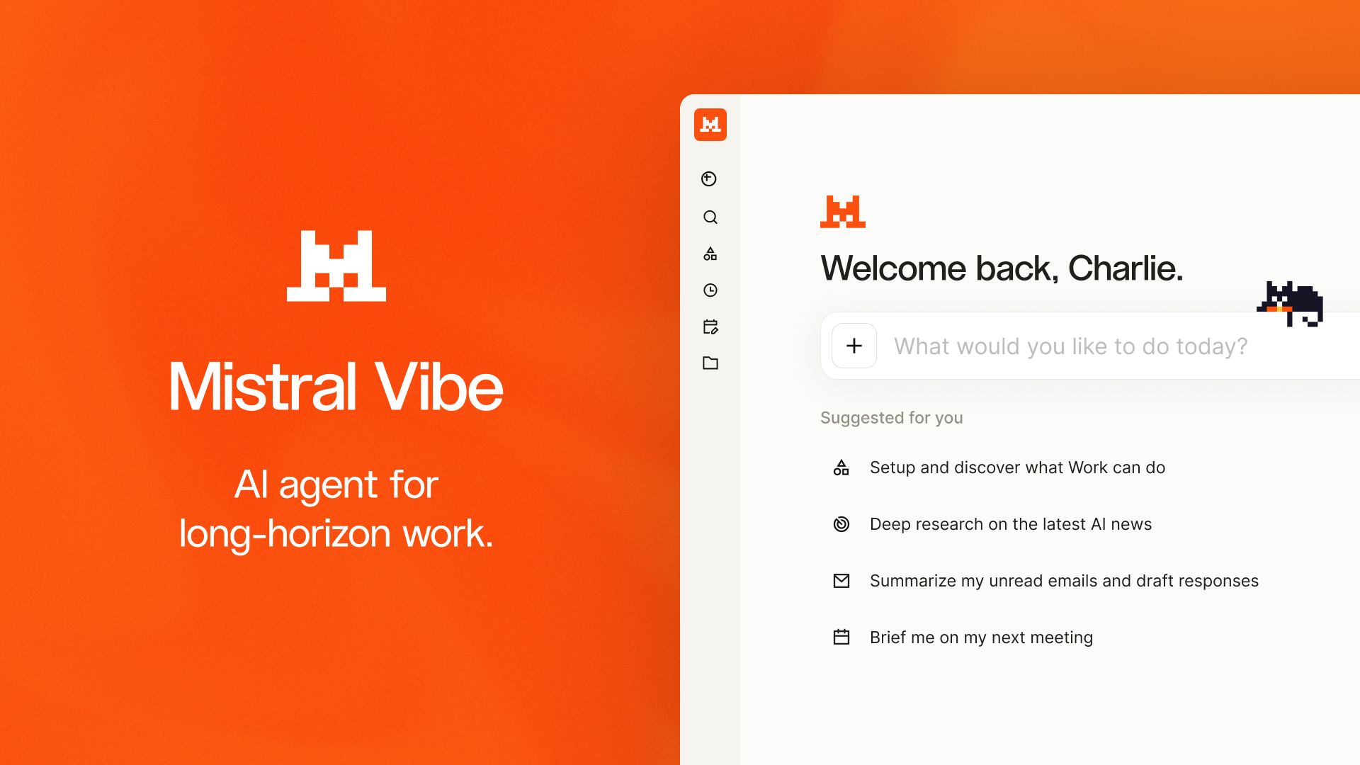 Visuel officiel de Mistral Vibe présentant son interface de travail et ses suggestions de tâches.